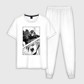 Мужская пижама хлопок с принтом Gurren lagann в Петрозаводске, 100% хлопок | брюки и футболка прямого кроя, без карманов, на брюках мягкая резинка на поясе и по низу штанин
 | anime | gurren lagann | manga. | аниме | гуррен лаганн | манга