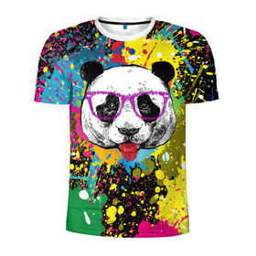Мужская футболка 3D спортивная с принтом Панда хипстер в брызгах краски в Петрозаводске, 100% полиэстер с улучшенными характеристиками | приталенный силуэт, круглая горловина, широкие плечи, сужается к линии бедра | hipster | panda | брызги | в очках | краска | краски | красок | крутая | милая | модная | очки | панда | показывает язык | пятна | хипстер | экспрессионизм | язык | яркая | яркие