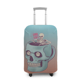 Чехол для чемодана 3D с принтом Good Viber в Петрозаводске, 86% полиэфир, 14% спандекс | двустороннее нанесение принта, прорези для ручек и колес | good vibes | horror | кофе | кружка | напиток | психоделика | пятница 13 | скелет | ужасы | хэллоуин | череп