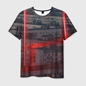 Мужская футболка 3D с принтом Neon in the city в Петрозаводске, 100% полиэфир | прямой крой, круглый вырез горловины, длина до линии бедер | city | light | lights | neon | red | ussr | город | неон | россия | ссср | тлен