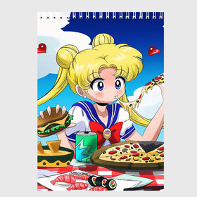 Скетчбук с принтом Пицца Мун в Петрозаводске, 100% бумага
 | 48 листов, плотность листов — 100 г/м2, плотность картонной обложки — 250 г/м2. Листы скреплены сверху удобной пружинной спиралью | Тематика изображения на принте: anime | food | japan | manga | pizza | sailor moon | аниме | девочка | девушка | еда | лунная призма | манга | пицца | сейлор мун | сэйлор мун | япония