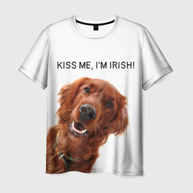 Мужская футболка 3D с принтом Ирландский сеттер в Петрозаводске, 100% полиэфир | прямой крой, круглый вырез горловины, длина до линии бедер | irish | kiss me | kiss me im irish | ирландец | ирландия | ирландский | ирландский сеттер | красный сеттер | поцелуй меня я ирландец | рыжий сеттер | сеттер