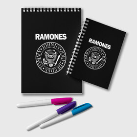 Блокнот с принтом RAMONES в Петрозаводске, 100% бумага | 48 листов, плотность листов — 60 г/м2, плотность картонной обложки — 250 г/м2. Листы скреплены удобной пружинной спиралью. Цвет линий — светло-серый
 | Тематика изображения на принте: america | ramones | rock | usa | америка | джонни рамон | джоуи рамон | ди ди рамон | клем бурк | кристофер уорд | марки рамон | рамоунз | ричи рамон | рок | сша | томми рамон