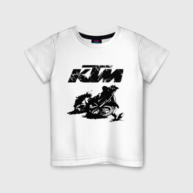 Детская футболка хлопок с принтом KTM в Петрозаводске, 100% хлопок | круглый вырез горловины, полуприлегающий силуэт, длина до линии бедер | Тематика изображения на принте: enduro | ktm | moto | motocycle | sportmotorcycle | ктм | мото | мотоспорт