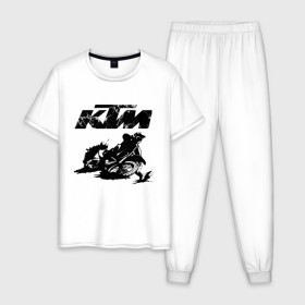 Мужская пижама хлопок с принтом KTM в Петрозаводске, 100% хлопок | брюки и футболка прямого кроя, без карманов, на брюках мягкая резинка на поясе и по низу штанин
 | Тематика изображения на принте: enduro | ktm | moto | motocycle | sportmotorcycle | ктм | мото | мотоспорт