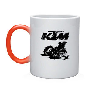 Кружка хамелеон с принтом KTM в Петрозаводске, керамика | меняет цвет при нагревании, емкость 330 мл | Тематика изображения на принте: enduro | ktm | moto | motocycle | sportmotorcycle | ктм | мото | мотоспорт