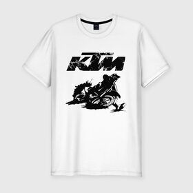 Мужская футболка хлопок Slim с принтом KTM в Петрозаводске, 92% хлопок, 8% лайкра | приталенный силуэт, круглый вырез ворота, длина до линии бедра, короткий рукав | Тематика изображения на принте: enduro | ktm | moto | motocycle | sportmotorcycle | ктм | мото | мотоспорт