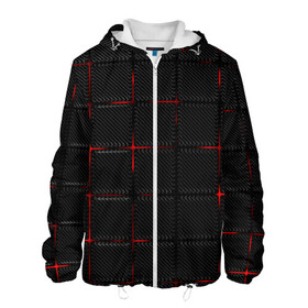 Мужская куртка 3D с принтом 3D Плиты Red & Black в Петрозаводске, ткань верха — 100% полиэстер, подклад — флис | прямой крой, подол и капюшон оформлены резинкой с фиксаторами, два кармана без застежек по бокам, один большой потайной карман на груди. Карман на груди застегивается на липучку | Тематика изображения на принте: 3d | 3д | 3д полосы | led | led подсветка | красночерный | красный | полосы | свет | свечение | текстуры | черно красный | черный