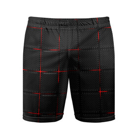 Мужские шорты спортивные с принтом 3D Плиты Red & Black в Петрозаводске,  |  | 3d | 3д | 3д полосы | led | led подсветка | красночерный | красный | полосы | свет | свечение | текстуры | черно красный | черный