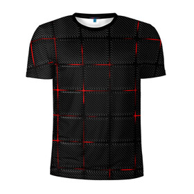 Мужская футболка 3D спортивная с принтом 3D Плиты Red & Black в Петрозаводске, 100% полиэстер с улучшенными характеристиками | приталенный силуэт, круглая горловина, широкие плечи, сужается к линии бедра | 3d | 3д | 3д полосы | led | led подсветка | красночерный | красный | полосы | свет | свечение | текстуры | черно красный | черный