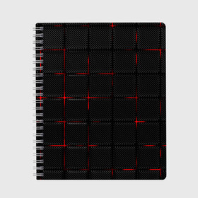 Тетрадь с принтом 3D Плиты Red & Black в Петрозаводске, 100% бумага | 48 листов, плотность листов — 60 г/м2, плотность картонной обложки — 250 г/м2. Листы скреплены сбоку удобной пружинной спиралью. Уголки страниц и обложки скругленные. Цвет линий — светло-серый
 | Тематика изображения на принте: 3d | 3д | 3д полосы | led | led подсветка | красночерный | красный | полосы | свет | свечение | текстуры | черно красный | черный