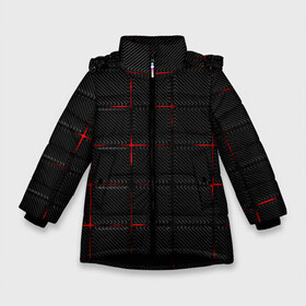 Зимняя куртка для девочек 3D с принтом 3D Плиты Red & Black в Петрозаводске, ткань верха — 100% полиэстер; подклад — 100% полиэстер, утеплитель — 100% полиэстер. | длина ниже бедра, удлиненная спинка, воротник стойка и отстегивающийся капюшон. Есть боковые карманы с листочкой на кнопках, утяжки по низу изделия и внутренний карман на молнии. 

Предусмотрены светоотражающий принт на спинке, радужный светоотражающий элемент на пуллере молнии и на резинке для утяжки. | 3d | 3д | 3д полосы | led | led подсветка | красночерный | красный | полосы | свет | свечение | текстуры | черно красный | черный