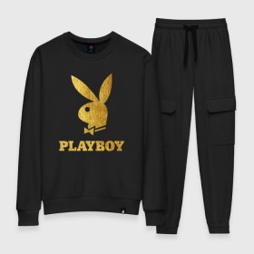 Женский костюм хлопок с принтом PLAYBOY GOLD в Петрозаводске, 100% хлопок | на свитшоте круглая горловина, мягкая резинка по низу. Брюки заужены к низу, на них два вида карманов: два 