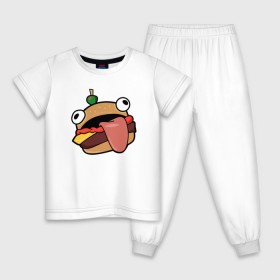 Детская пижама хлопок с принтом Fortnite Burger в Петрозаводске, 100% хлопок |  брюки и футболка прямого кроя, без карманов, на брюках мягкая резинка на поясе и по низу штанин
 | Тематика изображения на принте: burger | cybersport | esport | fortnite | game | logo | бургер | игра | киберспорт | фортнайт