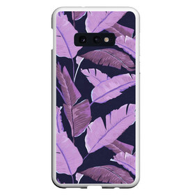 Чехол для Samsung S10E с принтом Tropical leaves 4 purple в Петрозаводске, Силикон | Область печати: задняя сторона чехла, без боковых панелей | leaves | palms. тропические | tropical | листья | пальмы