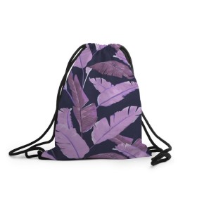 Рюкзак-мешок 3D с принтом Tropical leaves 4 purple в Петрозаводске, 100% полиэстер | плотность ткани — 200 г/м2, размер — 35 х 45 см; лямки — толстые шнурки, застежка на шнуровке, без карманов и подкладки | leaves | palms. тропические | tropical | листья | пальмы