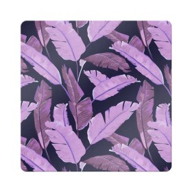 Магнит виниловый Квадрат с принтом Tropical leaves 4 purple в Петрозаводске, полимерный материал с магнитным слоем | размер 9*9 см, закругленные углы | leaves | palms. тропические | tropical | листья | пальмы