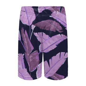 Детские спортивные шорты 3D с принтом Tropical leaves 4 purple в Петрозаводске,  100% полиэстер
 | пояс оформлен широкой мягкой резинкой, ткань тянется
 | leaves | palms. тропические | tropical | листья | пальмы