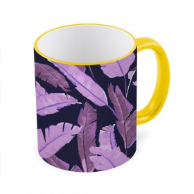 Кружка с принтом Tropical leaves 4 purple в Петрозаводске, керамика | ёмкость 330 мл | Тематика изображения на принте: leaves | palms. тропические | tropical | листья | пальмы