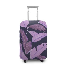 Чехол для чемодана 3D с принтом Tropical leaves 4 purple в Петрозаводске, 86% полиэфир, 14% спандекс | двустороннее нанесение принта, прорези для ручек и колес | leaves | palms. тропические | tropical | листья | пальмы