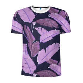 Мужская футболка 3D спортивная с принтом Tropical leaves 4 purple в Петрозаводске, 100% полиэстер с улучшенными характеристиками | приталенный силуэт, круглая горловина, широкие плечи, сужается к линии бедра | leaves | palms. тропические | tropical | листья | пальмы
