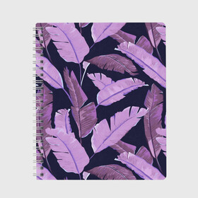 Тетрадь с принтом Tropical leaves 4 purple в Петрозаводске, 100% бумага | 48 листов, плотность листов — 60 г/м2, плотность картонной обложки — 250 г/м2. Листы скреплены сбоку удобной пружинной спиралью. Уголки страниц и обложки скругленные. Цвет линий — светло-серый
 | leaves | palms. тропические | tropical | листья | пальмы