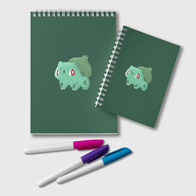 Блокнот с принтом Pokemon Bulbasaur в Петрозаводске, 100% бумага | 48 листов, плотность листов — 60 г/м2, плотность картонной обложки — 250 г/м2. Листы скреплены удобной пружинной спиралью. Цвет линий — светло-серый
 | pokemon | аниме | покемон | снорлакс