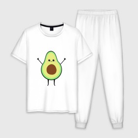 Мужская пижама хлопок с принтом Милый авокадо в Петрозаводске, 100% хлопок | брюки и футболка прямого кроя, без карманов, на брюках мягкая резинка на поясе и по низу штанин
 | avocado | авокадо | еда | милый авокадо | прикольная картинка | фрукт