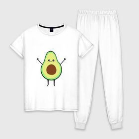 Женская пижама хлопок с принтом Милый авокадо в Петрозаводске, 100% хлопок | брюки и футболка прямого кроя, без карманов, на брюках мягкая резинка на поясе и по низу штанин | avocado | авокадо | еда | милый авокадо | прикольная картинка | фрукт