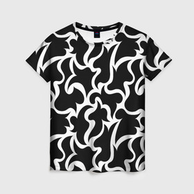 Женская футболка 3D с принтом Чёрно-белая мозаика в Петрозаводске, 100% полиэфир ( синтетическое хлопкоподобное полотно) | прямой крой, круглый вырез горловины, длина до линии бедер | абстракция | белый | бесшовный | декоративный | дублировать | мозаика | орнамент | пазл | повторять | пятна | узор | чёрный