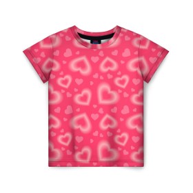 Детская футболка 3D с принтом Сердечки в Петрозаводске, 100% гипоаллергенный полиэфир | прямой крой, круглый вырез горловины, длина до линии бедер, чуть спущенное плечо, ткань немного тянется | любовь | розовый | романтика | сердечко | сердце