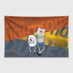 Флаг-баннер с принтом Финн и Джейк в Петрозаводске, 100% полиэстер | размер 67 х 109 см, плотность ткани — 95 г/м2; по краям флага есть четыре люверса для крепления | vdpartat | время приключений | финн и джейк