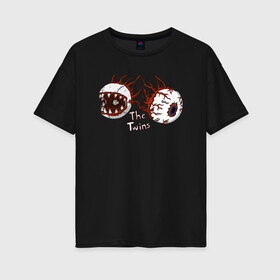 Женская футболка хлопок Oversize с принтом Terraria в Петрозаводске, 100% хлопок | свободный крой, круглый ворот, спущенный рукав, длина до линии бедер
 | brain of cthulhu | eater of worlds | eye of cthulhu | game | king slime | moon lord | queen bee | skeletron | terka | terra | terraria | the twin | twins | игры | майнкрафт | терария | терка | террария