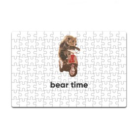 Пазл магнитный 126 элементов с принтом Bear time в Петрозаводске, полимерный материал с магнитным слоем | 126 деталей, размер изделия —  180*270 мм | bear | bear time | bike | moto | motorbike | motorcycle | scooter | медведь | миша | мишка | мопед | мото | мотоцикл