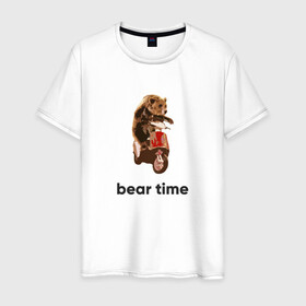 Мужская футболка хлопок с принтом Bear time в Петрозаводске, 100% хлопок | прямой крой, круглый вырез горловины, длина до линии бедер, слегка спущенное плечо. | bear | bear time | bike | moto | motorbike | motorcycle | scooter | медведь | миша | мишка | мопед | мото | мотоцикл
