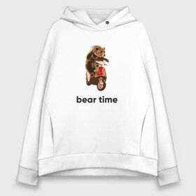 Женское худи Oversize хлопок с принтом Bear time в Петрозаводске, френч-терри — 70% хлопок, 30% полиэстер. Мягкий теплый начес внутри —100% хлопок | боковые карманы, эластичные манжеты и нижняя кромка, капюшон на магнитной кнопке | bear | bear time | bike | moto | motorbike | motorcycle | scooter | медведь | миша | мишка | мопед | мото | мотоцикл