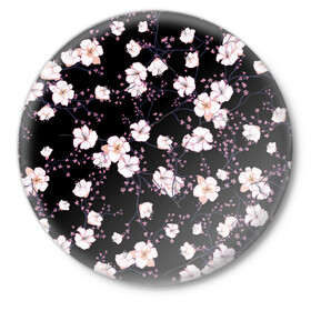 Значок с принтом САКУРА | SAKURA в Петрозаводске,  металл | круглая форма, металлическая застежка в виде булавки | chery | flowers | japan | sakura | вишня | растения | сакура | цветы | цветы сакуры | япония