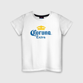 Детская футболка хлопок с принтом Corona Extra Коронавирус в Петрозаводске, 100% хлопок | круглый вырез горловины, полуприлегающий силуэт, длина до линии бедер | Тематика изображения на принте: beer | corona | corona virus | coronavirus | virus | вирус | корона | коронавирус