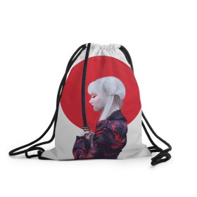 Рюкзак-мешок 3D с принтом Самурай в Петрозаводске, 100% полиэстер | плотность ткани — 200 г/м2, размер — 35 х 45 см; лямки — толстые шнурки, застежка на шнуровке, без карманов и подкладки | воин | рисунок | сакура | самурай. девушка