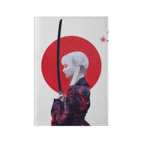 Обложка для паспорта матовая кожа с принтом Самурай в Петрозаводске, натуральная матовая кожа | размер 19,3 х 13,7 см; прозрачные пластиковые крепления | Тематика изображения на принте: воин | рисунок | сакура | самурай. девушка