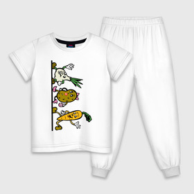 Детская пижама хлопок с принтом овощи в Петрозаводске, 100% хлопок |  брюки и футболка прямого кроя, без карманов, на брюках мягкая резинка на поясе и по низу штанин
 | Тематика изображения на принте: еда | картошка | корнеплоды | морковь | мультфильм | овощи | прикольные картинки | чеснок