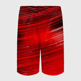 Детские спортивные шорты 3D с принтом Красный свет в Петрозаводске,  100% полиэстер
 | пояс оформлен широкой мягкой резинкой, ткань тянется
 | красночерный | красный | полосы | свет | свечение | текстуры | черно красный | черный
