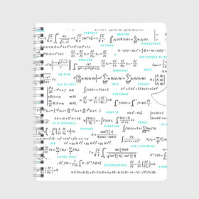 Тетрадь с принтом Математические формулы в Петрозаводске, 100% бумага | 48 листов, плотность листов — 60 г/м2, плотность картонной обложки — 250 г/м2. Листы скреплены сбоку удобной пружинной спиралью. Уголки страниц и обложки скругленные. Цвет линий — светло-серый
 | Тематика изображения на принте: алгебра | вычисления | геометрия | дроби | интегралы | матан | математика | студентам | формулы | школа | шпаргалка