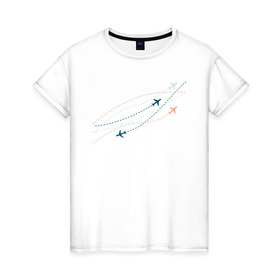 Женская футболка хлопок с принтом Flight track в Петрозаводске, 100% хлопок | прямой крой, круглый вырез горловины, длина до линии бедер, слегка спущенное плечо | авиация | пилот | самолет | стюардесса