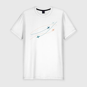 Мужская футболка премиум с принтом Flight track в Петрозаводске, 92% хлопок, 8% лайкра | приталенный силуэт, круглый вырез ворота, длина до линии бедра, короткий рукав | авиация | пилот | самолет | стюардесса