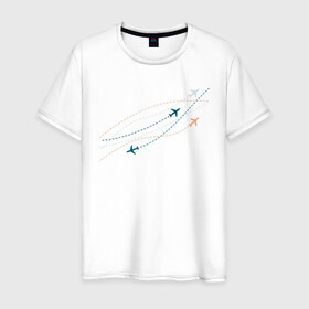 Мужская футболка хлопок с принтом Flight track в Петрозаводске, 100% хлопок | прямой крой, круглый вырез горловины, длина до линии бедер, слегка спущенное плечо. | авиация | пилот | самолет | стюардесса