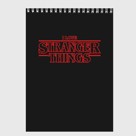 Скетчбук с принтом I Love Stranger Things в Петрозаводске, 100% бумага
 | 48 листов, плотность листов — 100 г/м2, плотность картонной обложки — 250 г/м2. Листы скреплены сверху удобной пружинной спиралью | Тематика изображения на принте: 11 | demogorgon | flayer | mind | netflix | retro | stranger | things | дастин | дела | демогоргон | оди | одиннадцать | очень | пожиратель | разума | ретро | стив | странные | хоппер | хоукинс