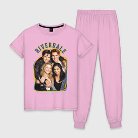 Женская пижама хлопок с принтом Riverdale heroes в Петрозаводске, 100% хлопок | брюки и футболка прямого кроя, без карманов, на брюках мягкая резинка на поясе и по низу штанин | go bulldogs | jughead | pop s | riverdale | vdgerir