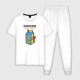 Мужская пижама хлопок с принтом Eminem Juice WRLD Godzilla в Петрозаводске, 100% хлопок | брюки и футболка прямого кроя, без карманов, на брюках мягкая резинка на поясе и по низу штанин
 | Тематика изображения на принте: 100 сок | eminem | godzilla | juice | juice wrld | logo | music | rap | альбом | годзилла | джус | джюс | лейбл | лирика | лирический | лого | логотип | рэп | сок | трубочка | эминем