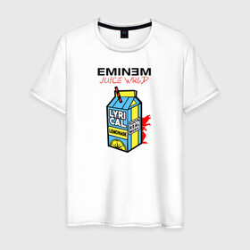 Мужская футболка хлопок с принтом Eminem Juice WRLD Godzilla в Петрозаводске, 100% хлопок | прямой крой, круглый вырез горловины, длина до линии бедер, слегка спущенное плечо. | 100 сок | eminem | godzilla | juice | juice wrld | logo | music | rap | альбом | годзилла | джус | джюс | лейбл | лирика | лирический | лого | логотип | рэп | сок | трубочка | эминем